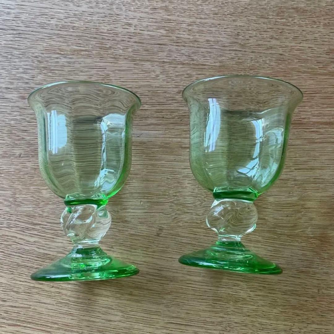 舩木倭帆　ワイングラス　サインなし　吹きガラス　民芸品　2つ