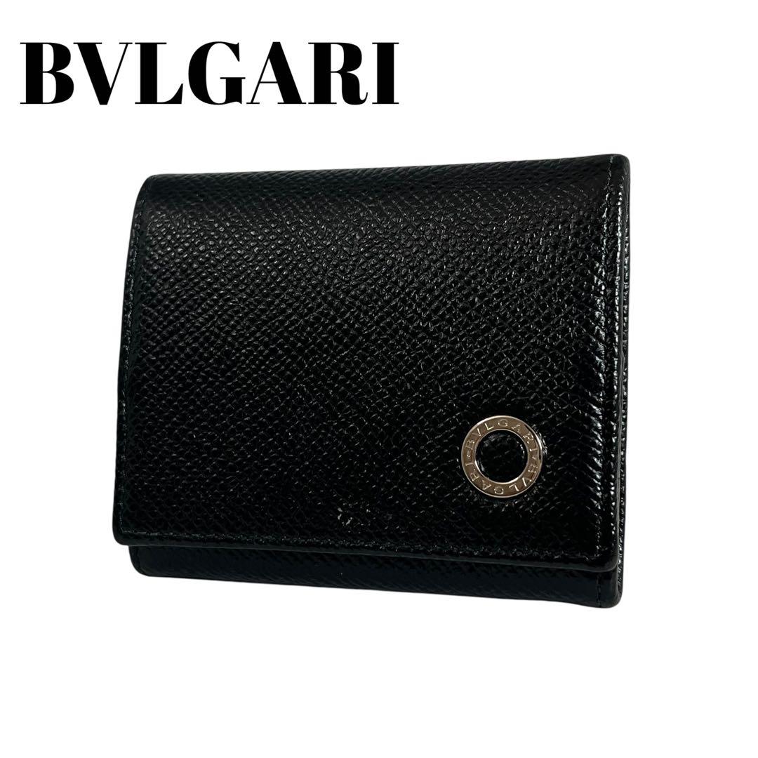 極美✨ブルガリ ケース サークルロゴ グレインレザー ブラック