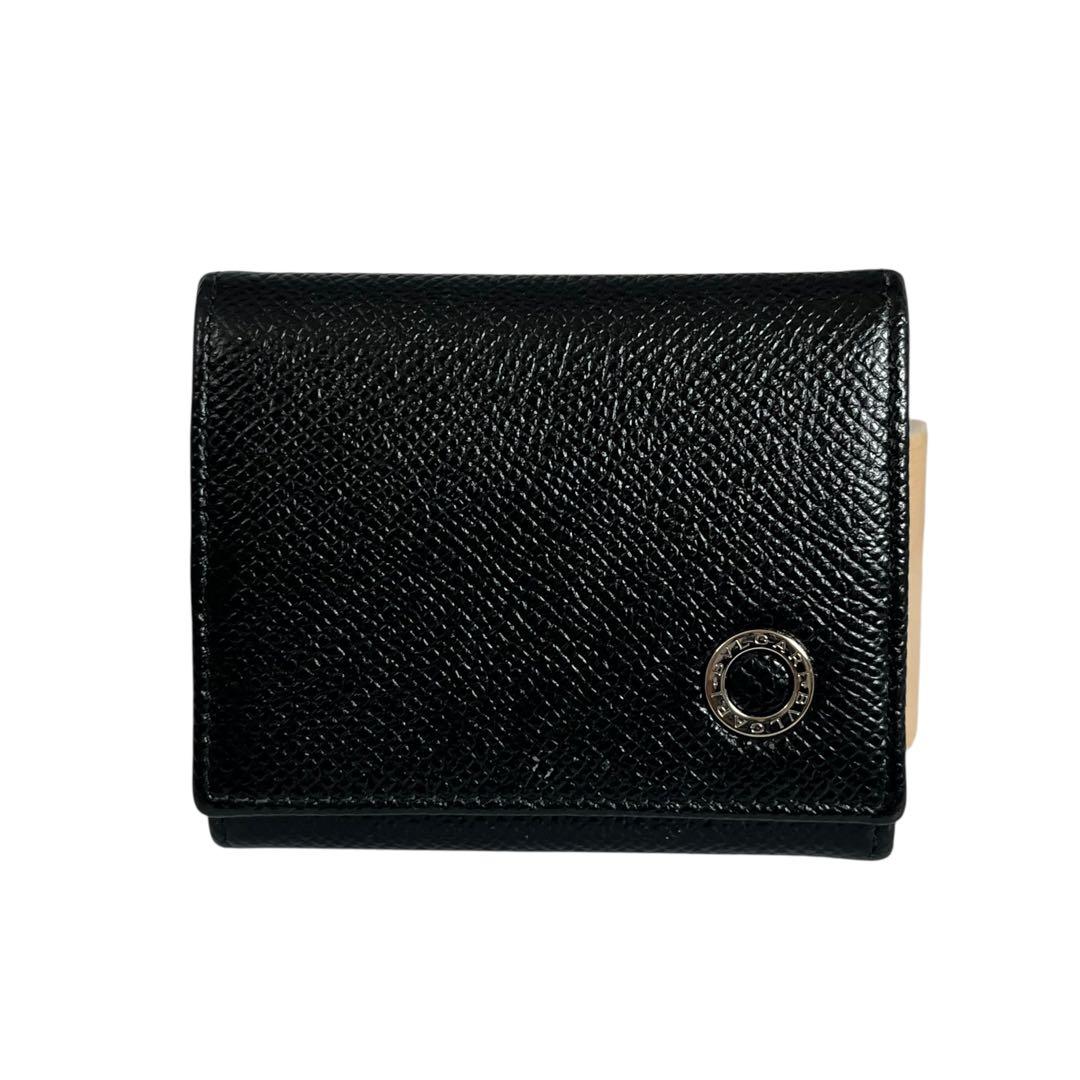 極美✨ブルガリ ケース サークルロゴ グレインレザー ブラック