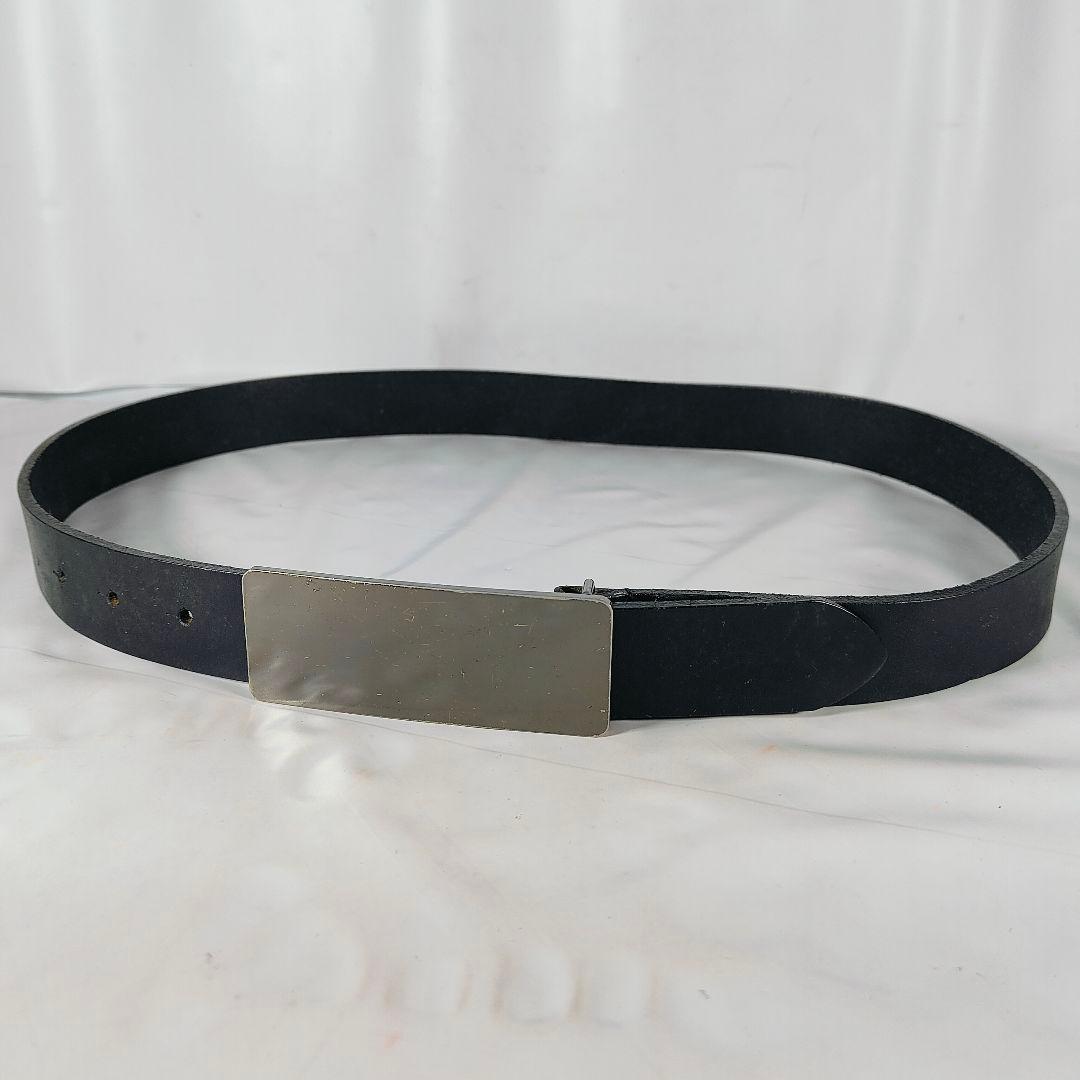 【美品】シルバープレートバックル × ブラックドレスベルト 高級極厚ステアベルト
