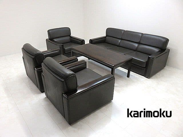 T*パ様 カリモク 応接5点セット　3人掛けソファ/1人掛けソファ×3/センター