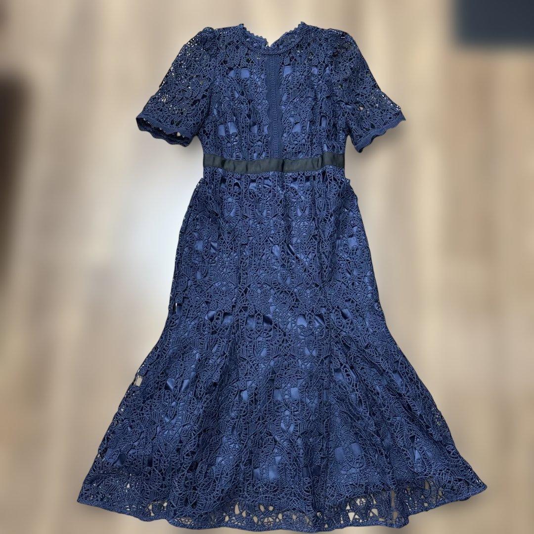 セルフォード　サイズ36 ネイビー レース 半袖 ひざ丈ワンピース