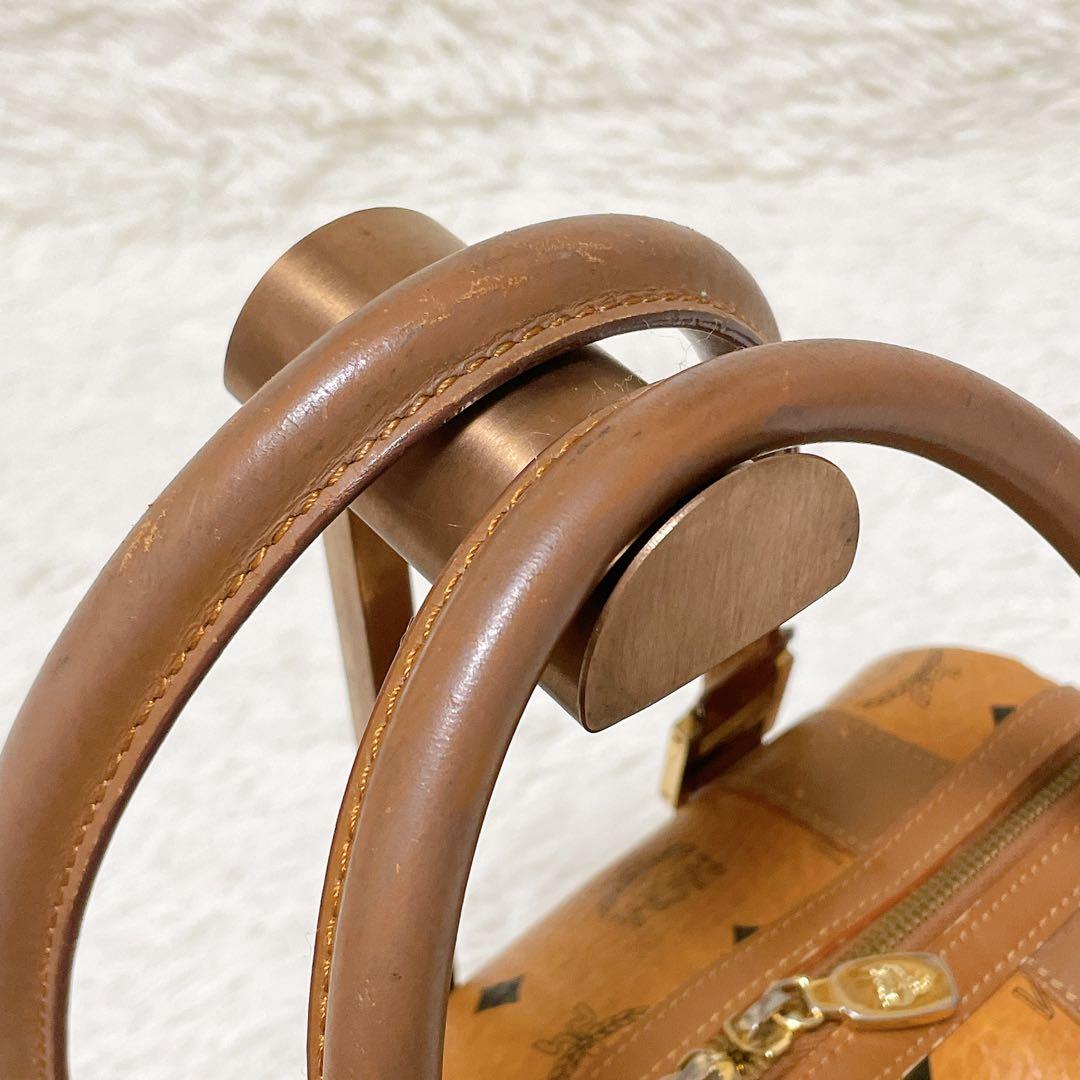 MCM エムシーエム ミニボストン レザー ブラウン ヴィセトス ロゴチャーム