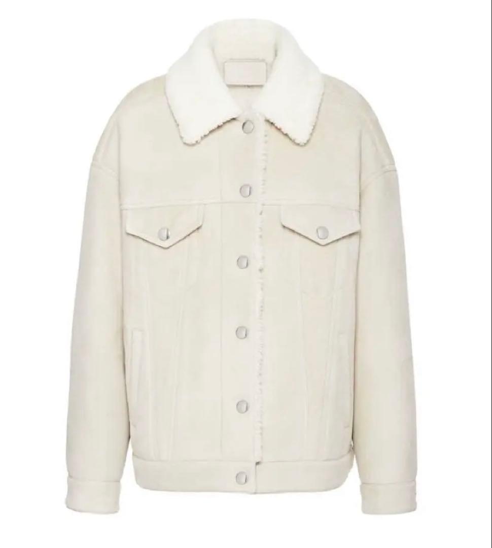 定価約90万 プラダ ムートン レザー シアリング ジャケット ブルゾン