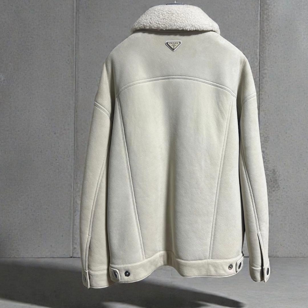 定価約90万 プラダ ムートン レザー シアリング ジャケット ブルゾン