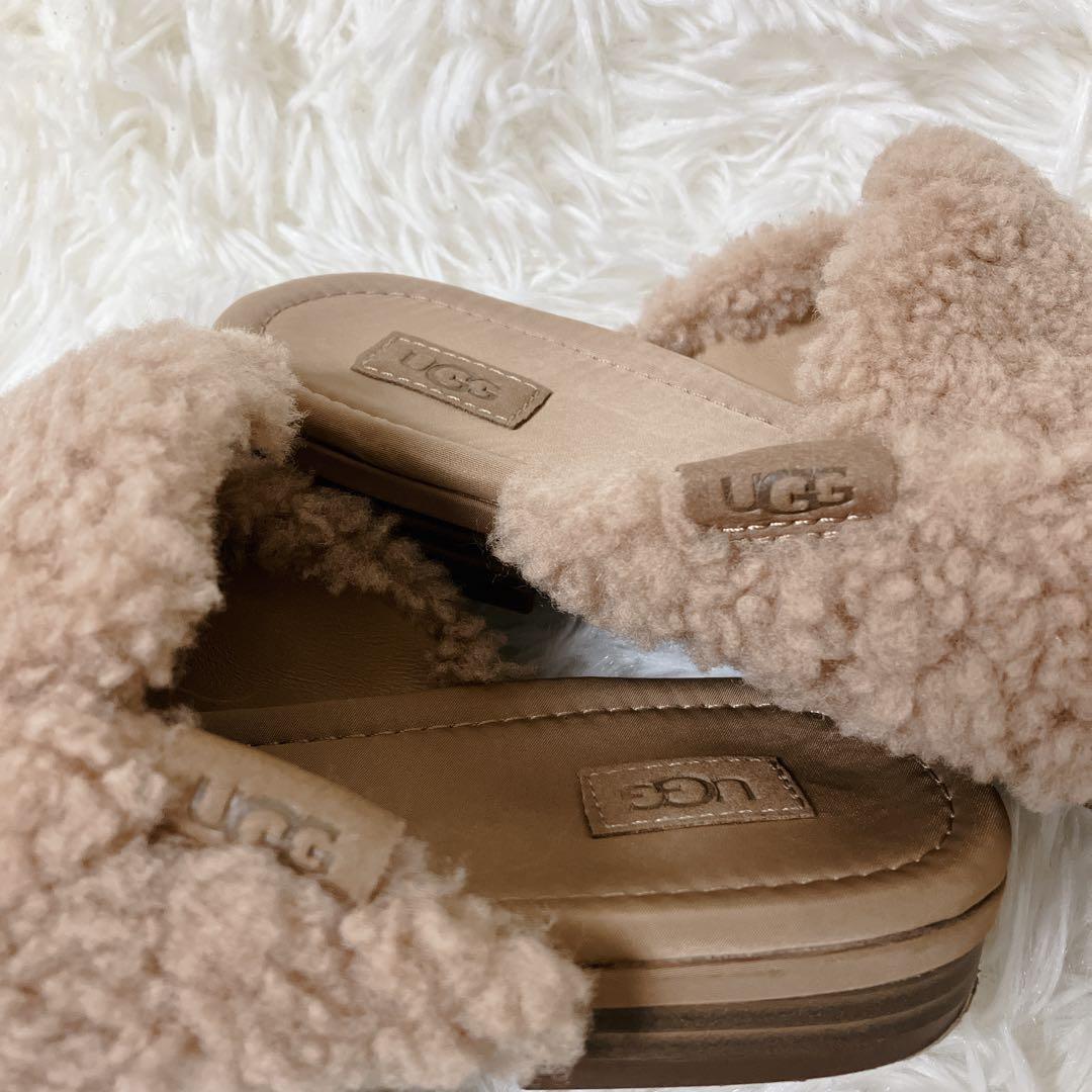 美品 UGG ジャナヤ コージー ミュール キャメル ボア ファー 22cm