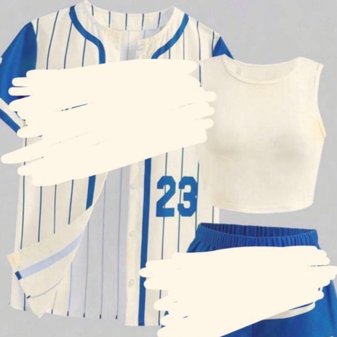 チアリーディングウェアセット (青・白・赤)