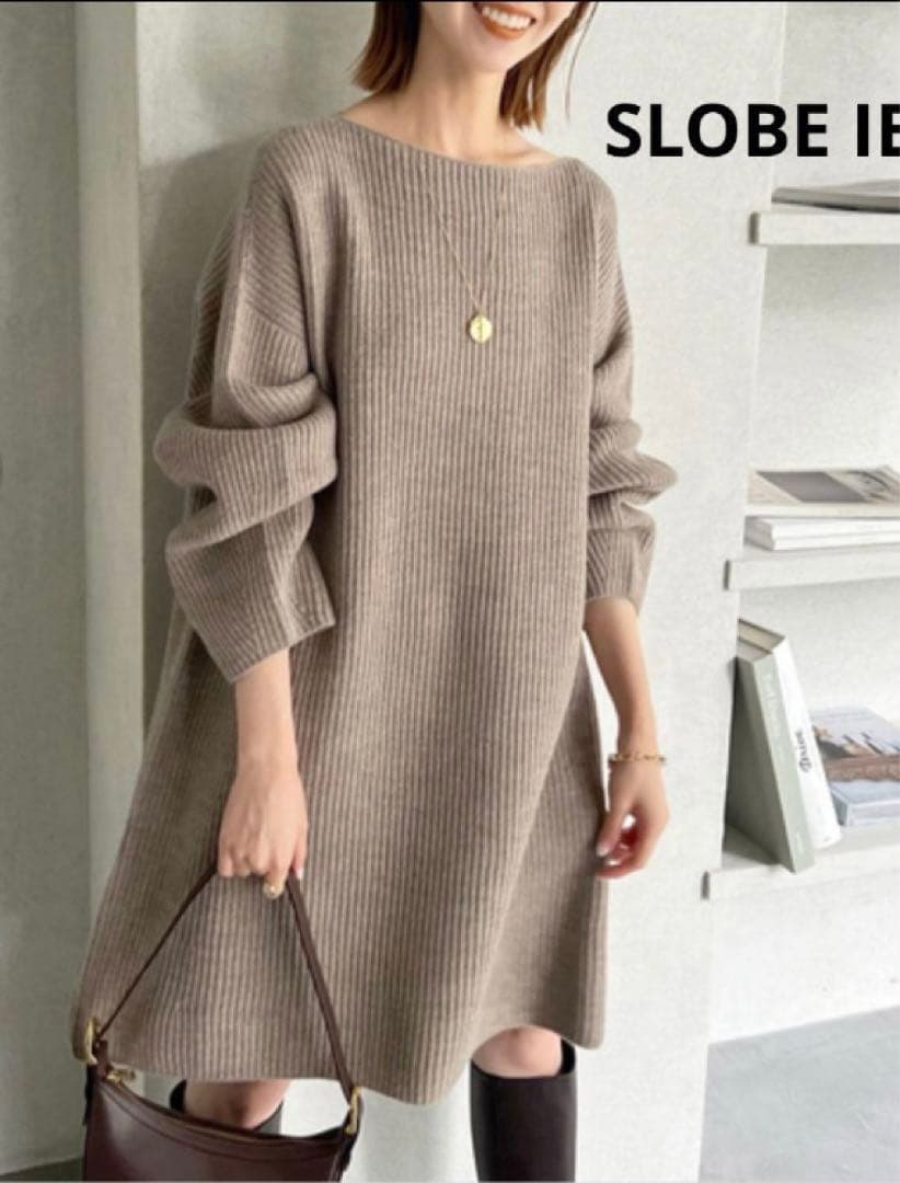 極美品 SLOBE IENA ファインウールニットミニワンピース リブニット