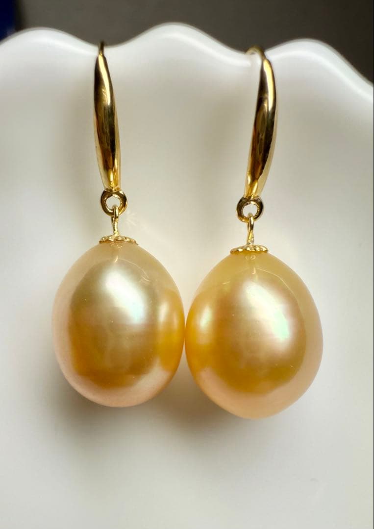 A6820 南洋真珠　天然　本真珠　ピアス 18k　海水 真珠　ゴールドパール