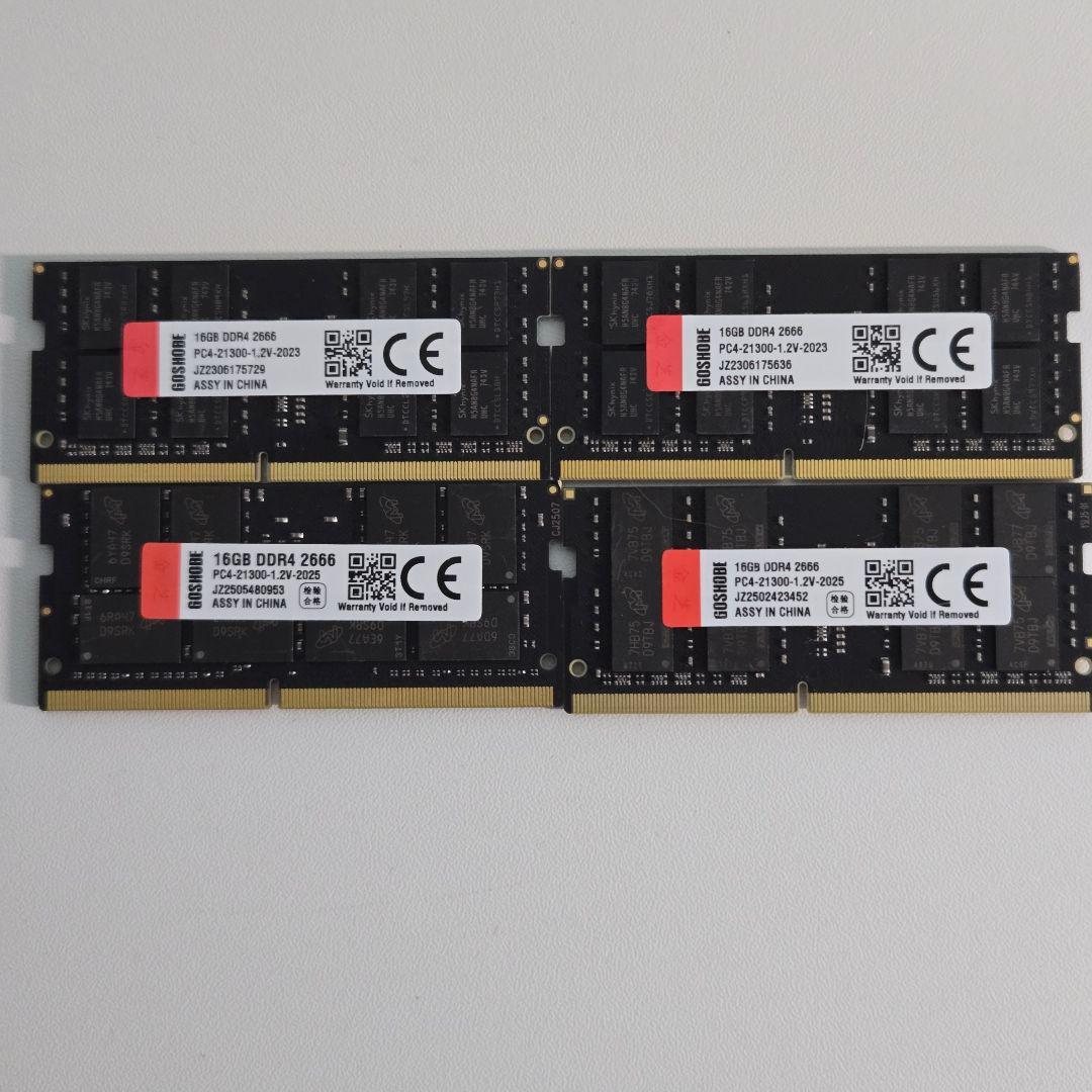 ノートパソコン DDR4 16GBx4 メモリー セット