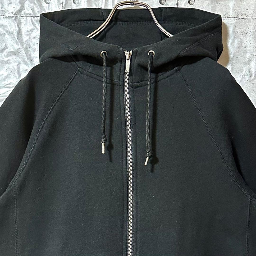 古着 ラッセルアスレチック ジップパーカー 無地 スウェット 刺繍 裏起毛 黒