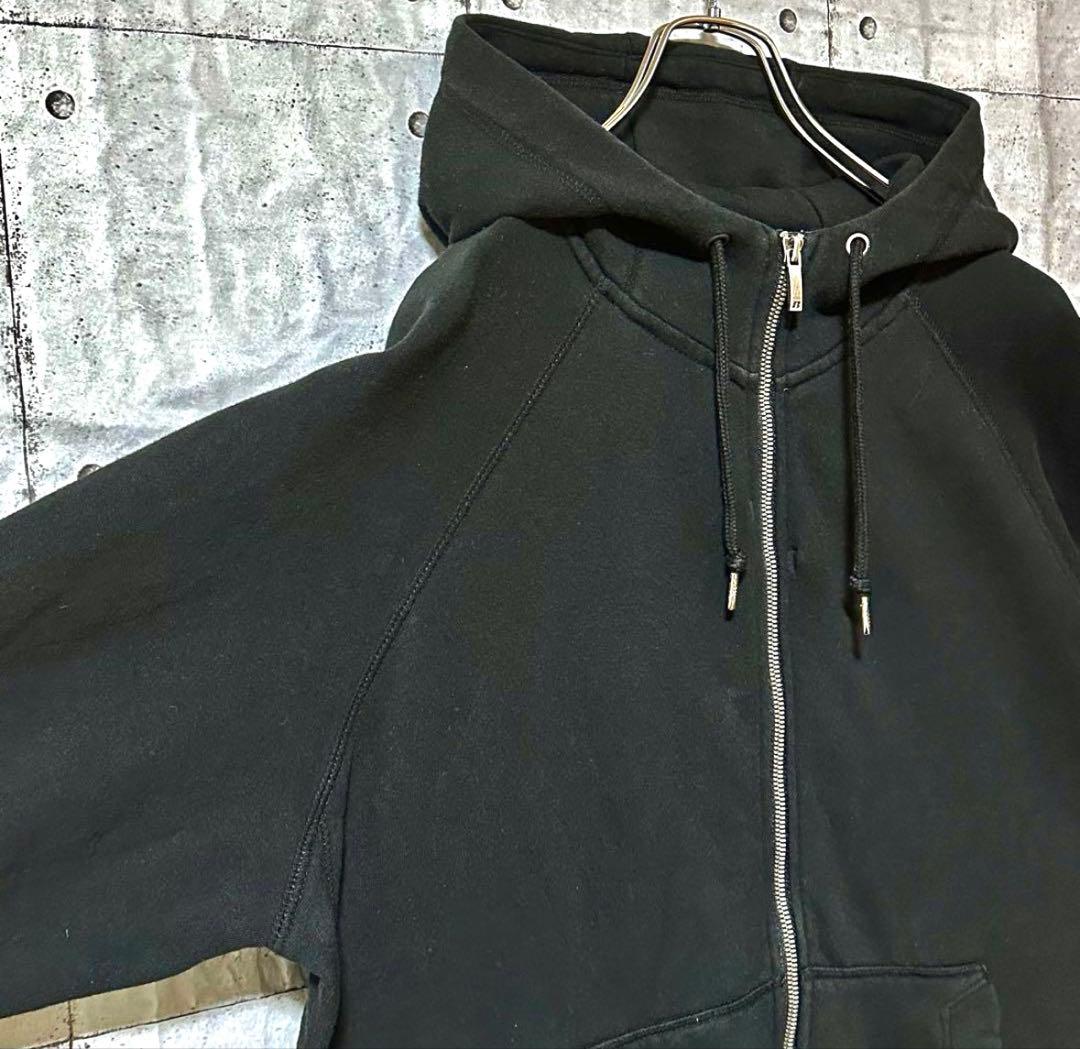 古着 ラッセルアスレチック ジップパーカー 無地 スウェット 刺繍 裏起毛 黒