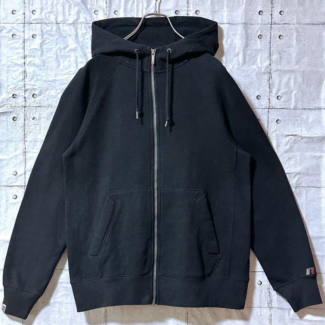 古着 ラッセルアスレチック ジップパーカー 無地 スウェット 刺繍 裏起毛 黒