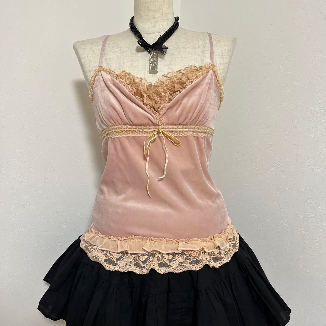 フェアリーグランジ itimi tops キャミソール ベロア レース 森ガール