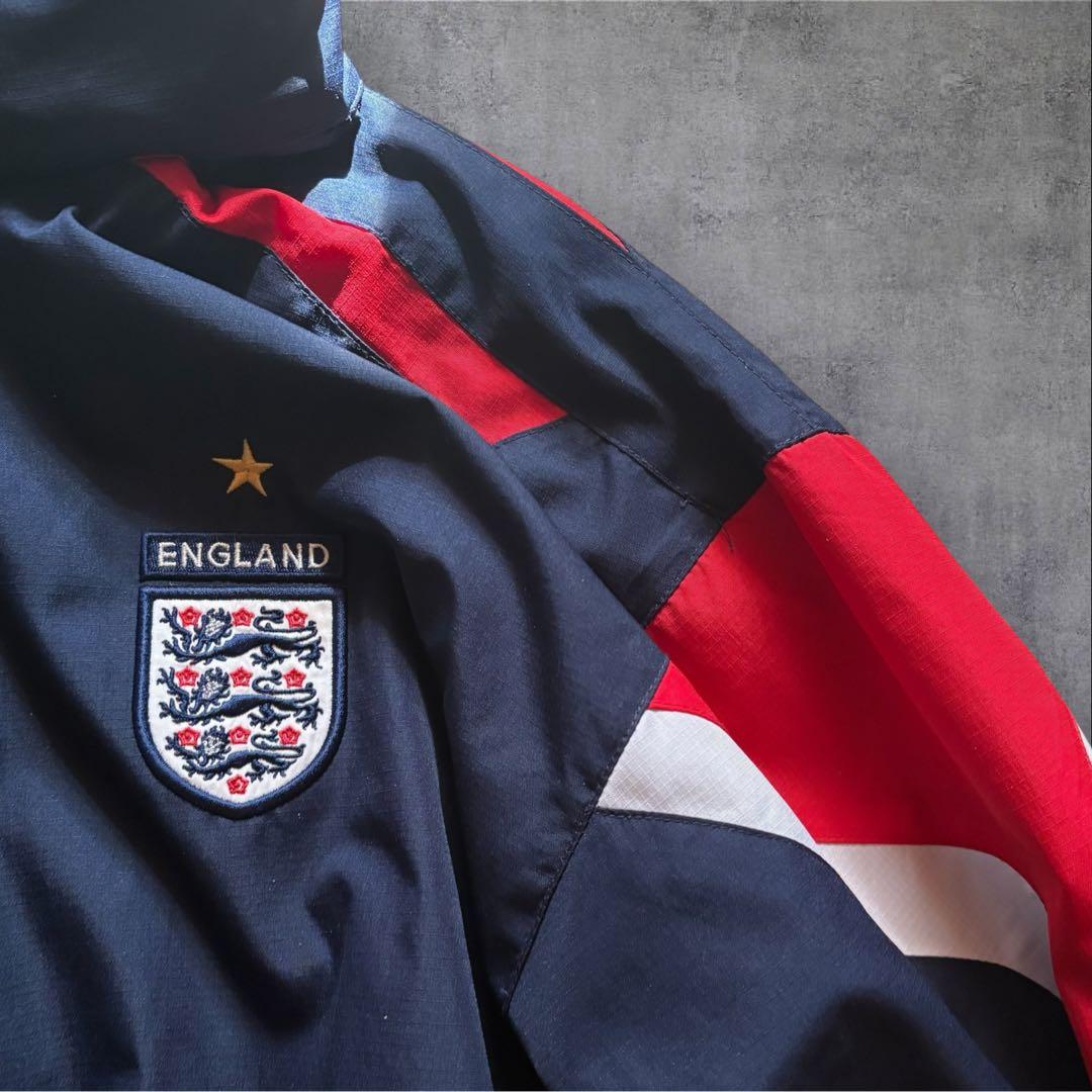 【O22】UMBRO×イングランド代表刺繍ナイロンジャケットLネイビー×赤×白