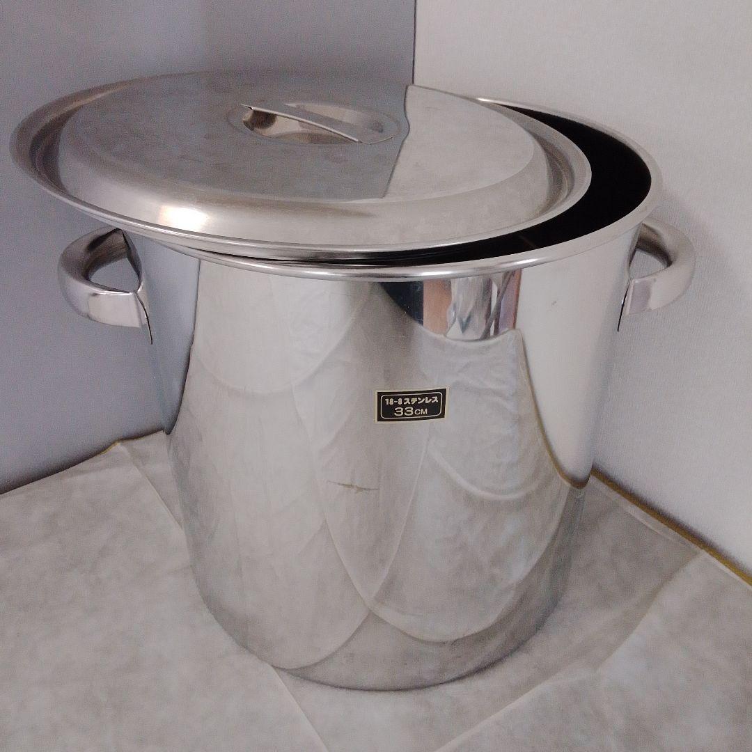業務用 厚手18-8ステン寸胴鍋 蓋付き 33cm 26L 3.4kg 草木染め