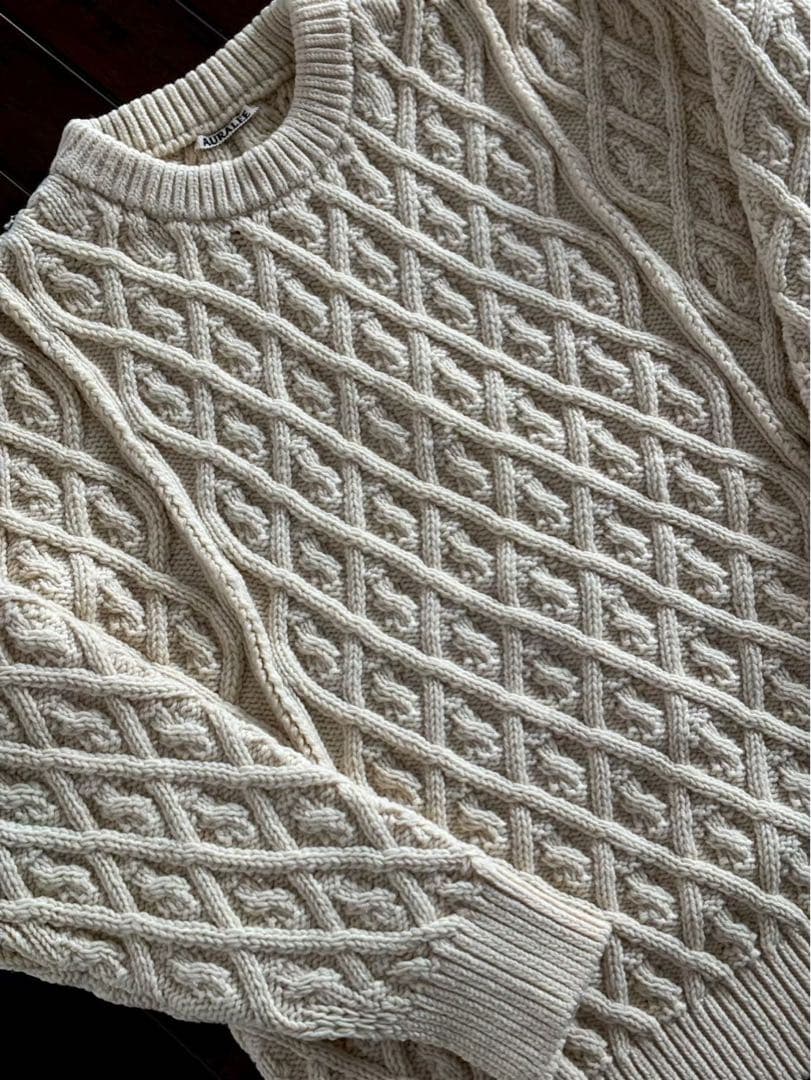 AURALEE/美品 19AW メリノウール ケーブルニット アイボリー 1