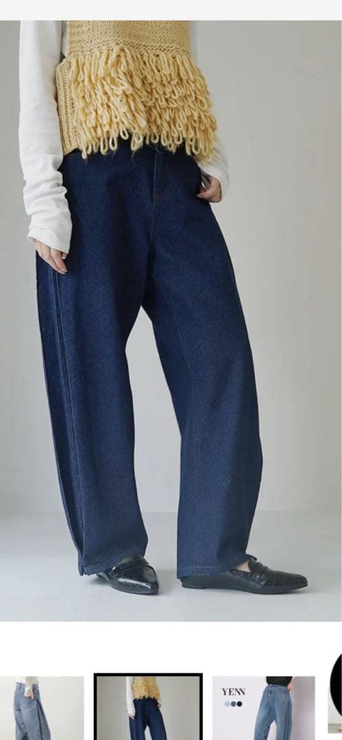 yenn イェン　サイドプリーツデニムパンツ　インディゴ　新品38