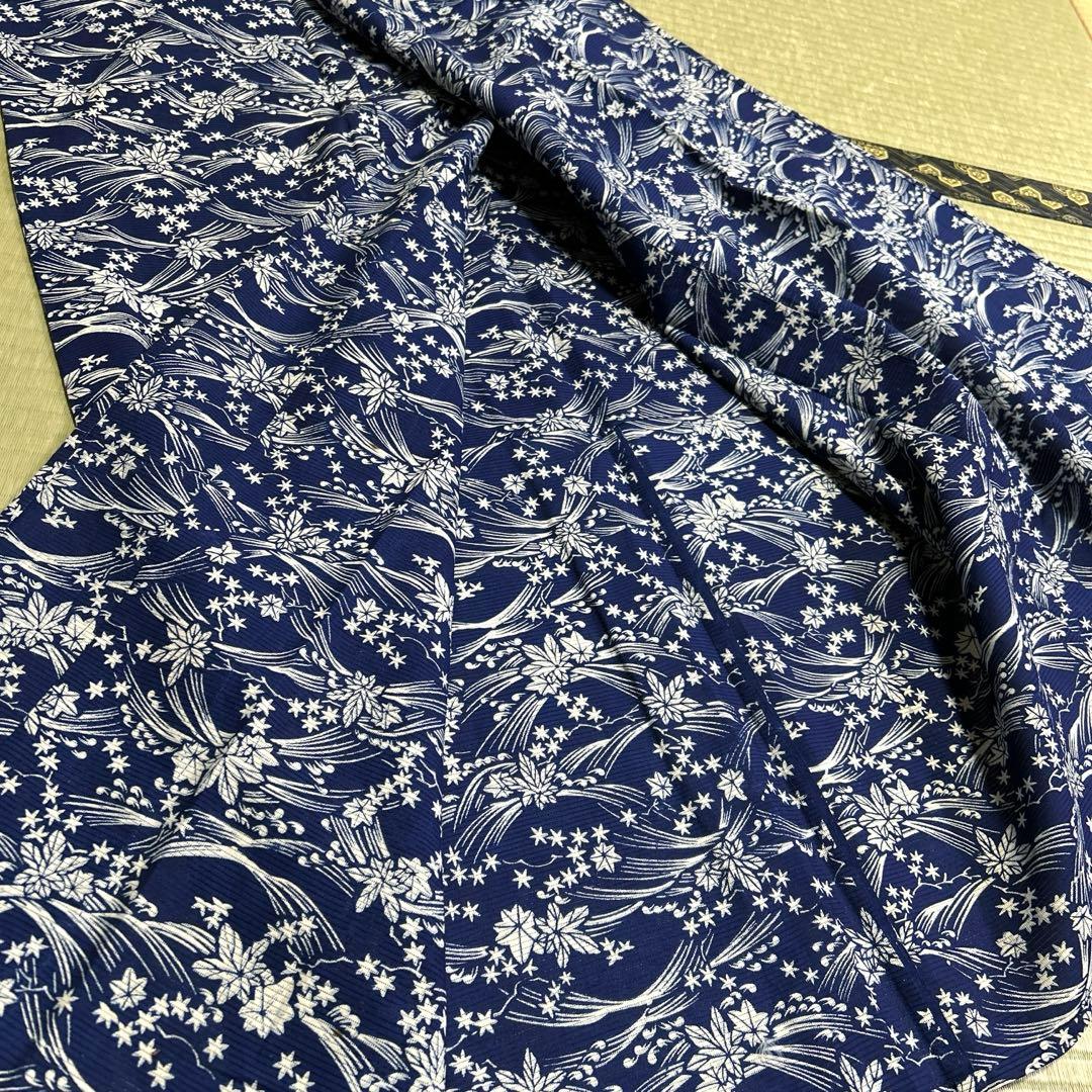 綿絽の浴衣　《藍　波　葉》