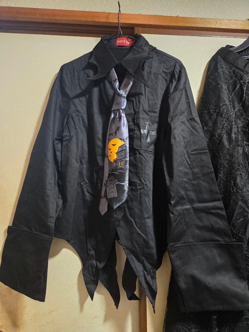 BODYLINE燕尾編み上げブラウス＆蝙蝠ネクタイ＆蜘蛛の巣レーススカートセット