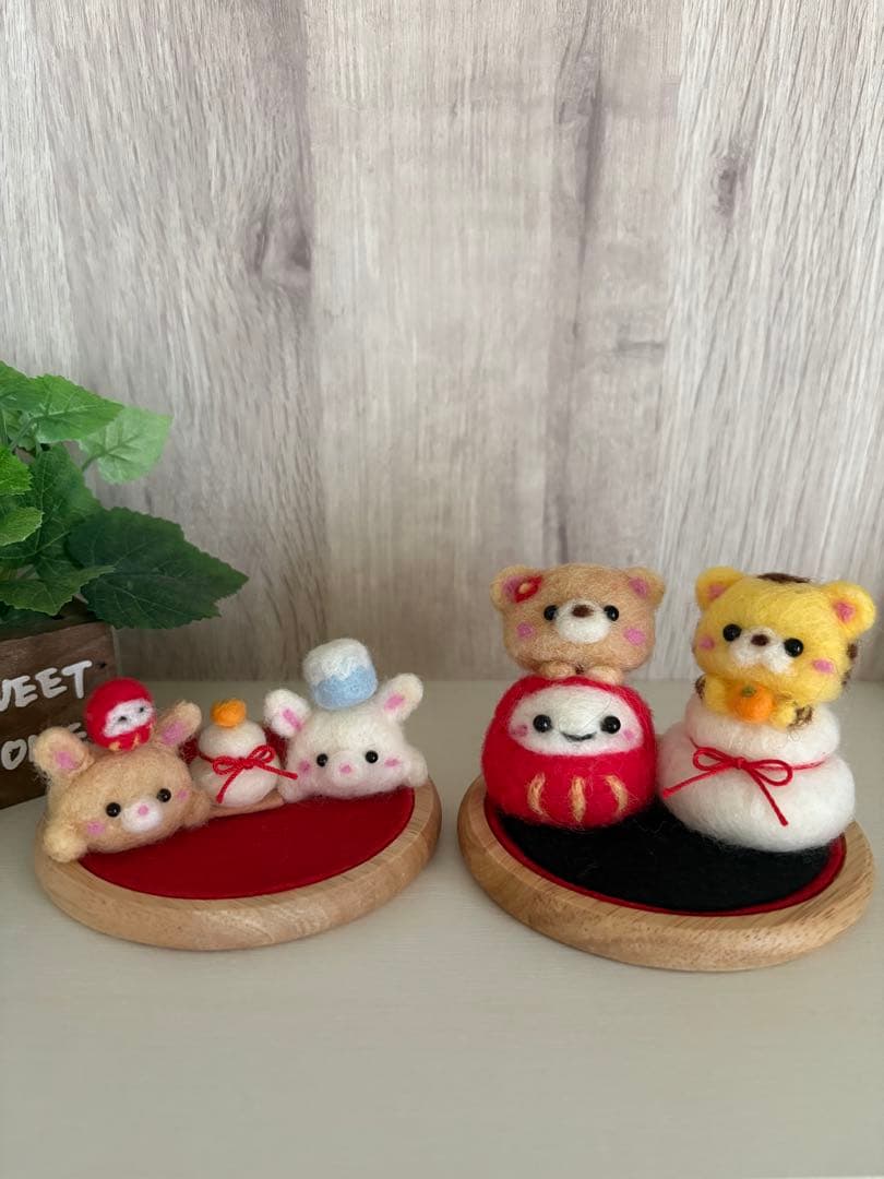 羊毛フェルト　くまちゃん　うさぎちゃん