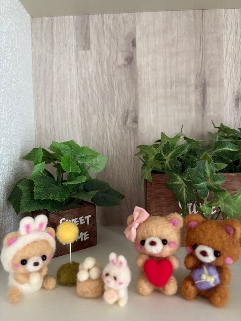 羊毛フェルト　くまちゃん　うさぎちゃん