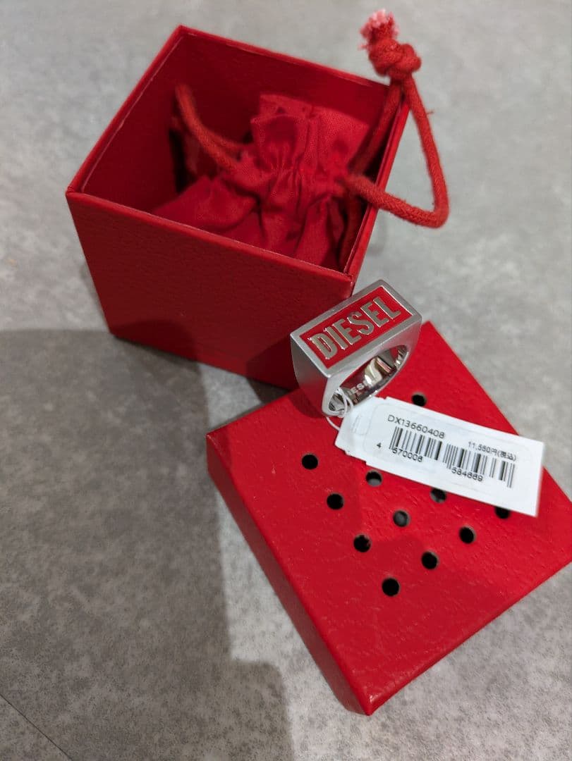 DIESEL シルバー/レッド スクエアリング