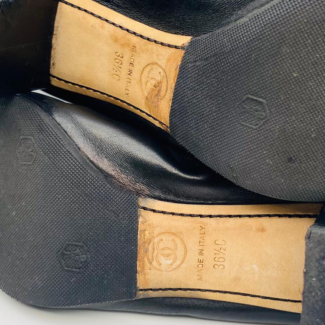 CHANEL ブラック フラワーモチーフ フラットシューズ