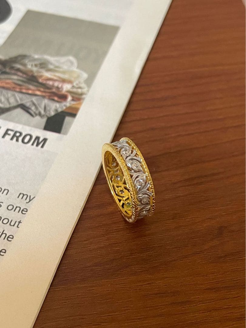 【S925純銀】ブチェラッティ風 彫金ワイドリング／クラシックアンティーク