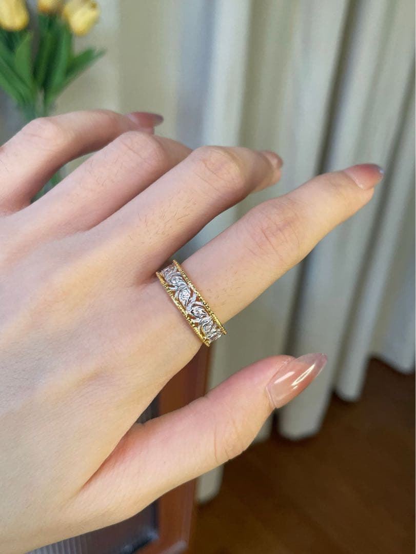 【S925純銀】ブチェラッティ風 彫金ワイドリング／クラシックアンティーク