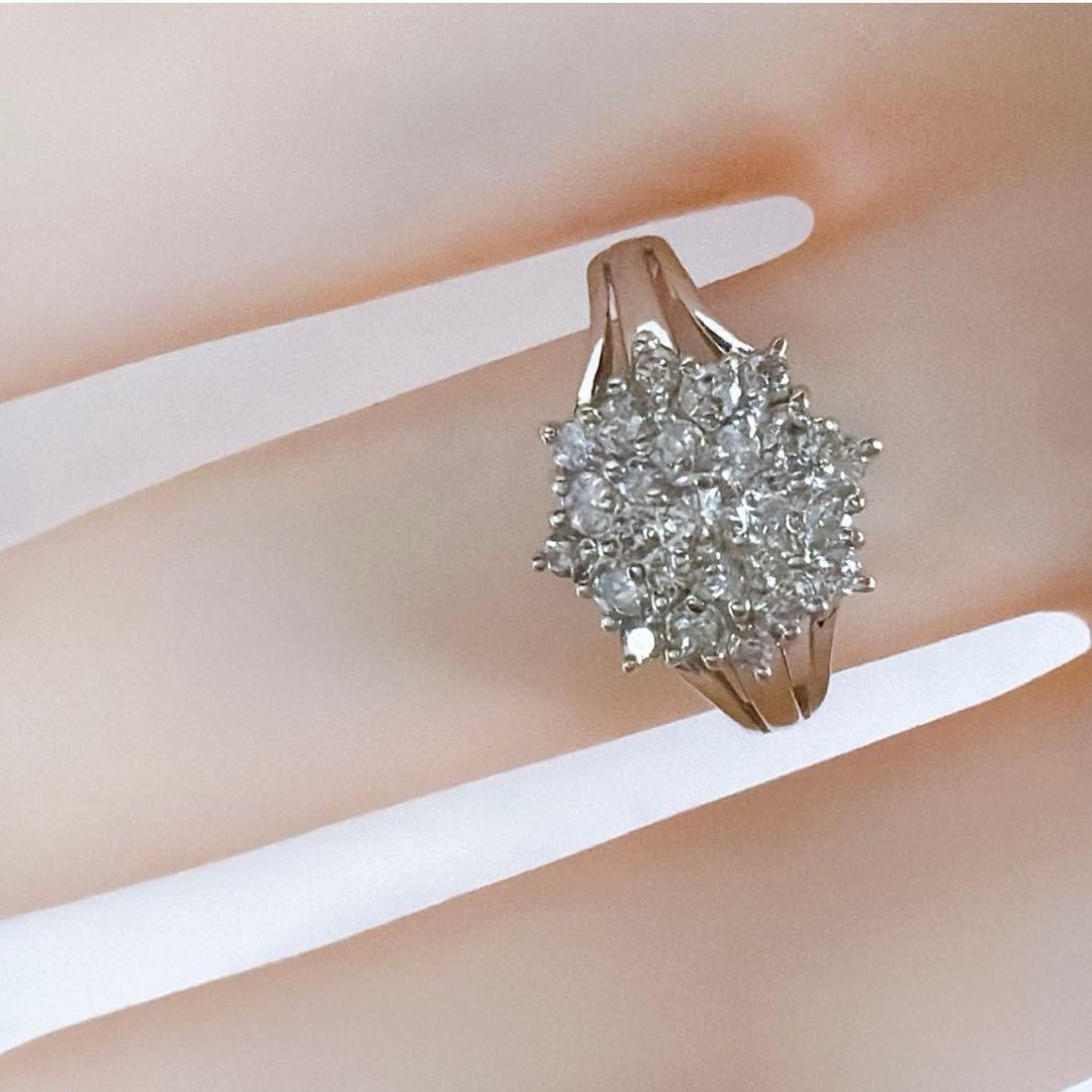 【5235】 天然ダイヤモンド 0.5ct プラチナ フラワー 9.5〜10号