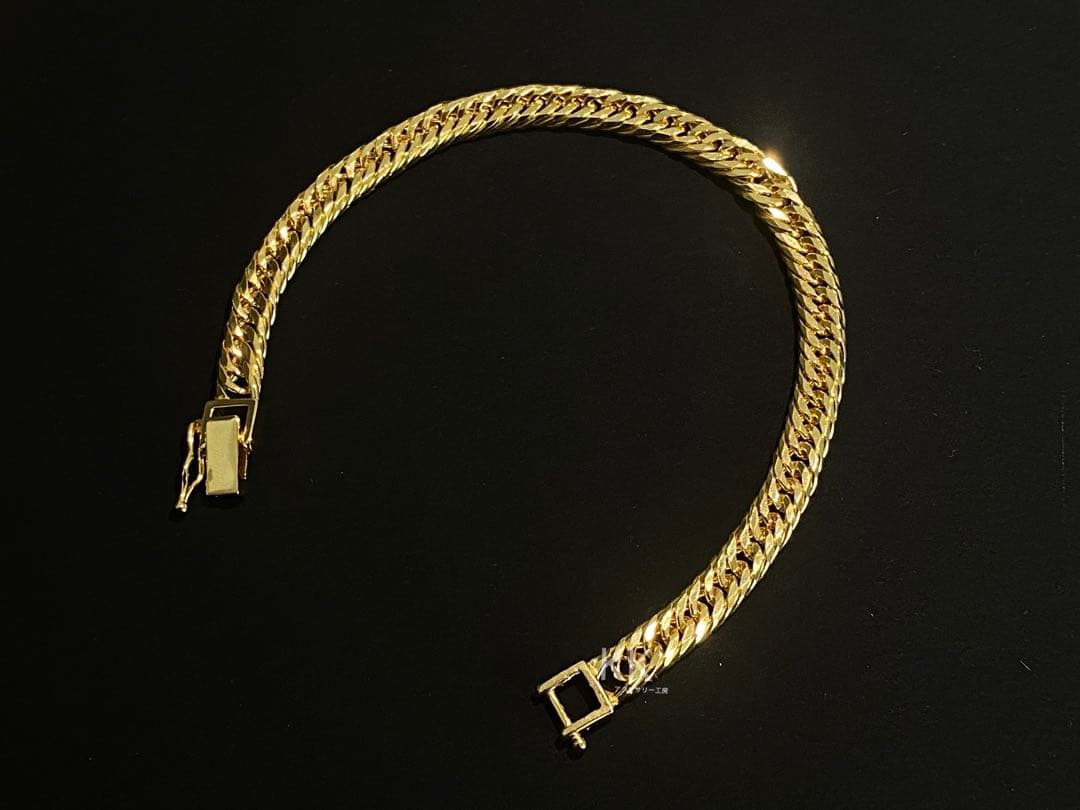 喜平12面トリプル　K18メッキ　中折れ金具　セーフティー付き　喜平ブレスレット