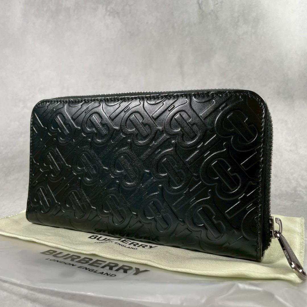 【極美品 保存袋付】バーバリー 長財布 TBロゴ 総柄 レザー 本革 ブラック