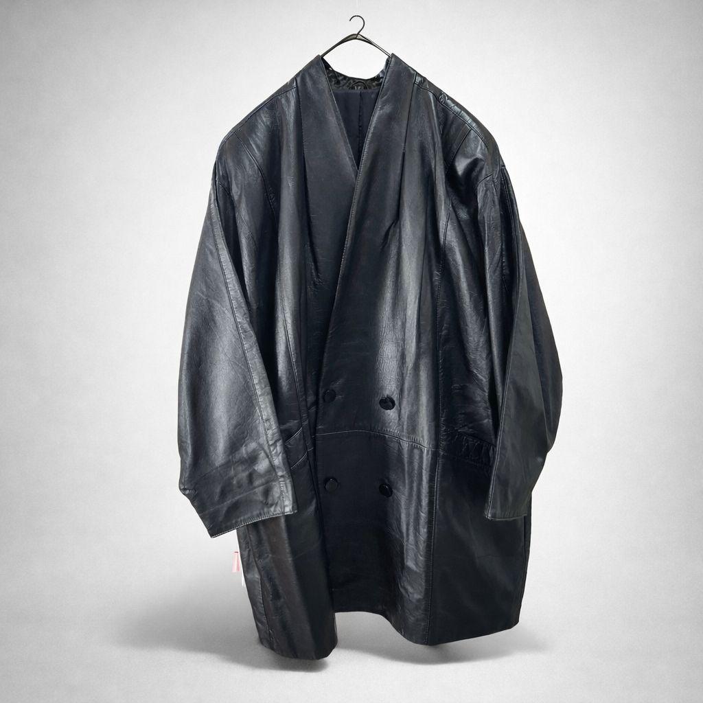本革 牛革 キュプラ裏地 ノーカラー ロング丈 レザージャケット 黒