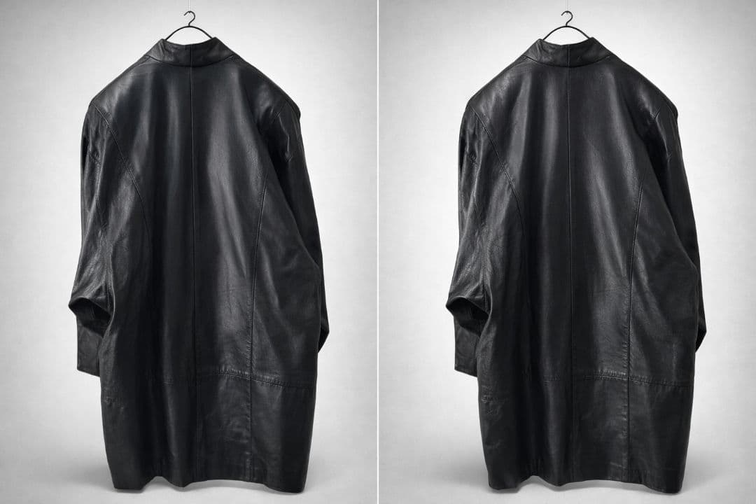 本革 牛革 キュプラ裏地 ノーカラー ロング丈 レザージャケット 黒