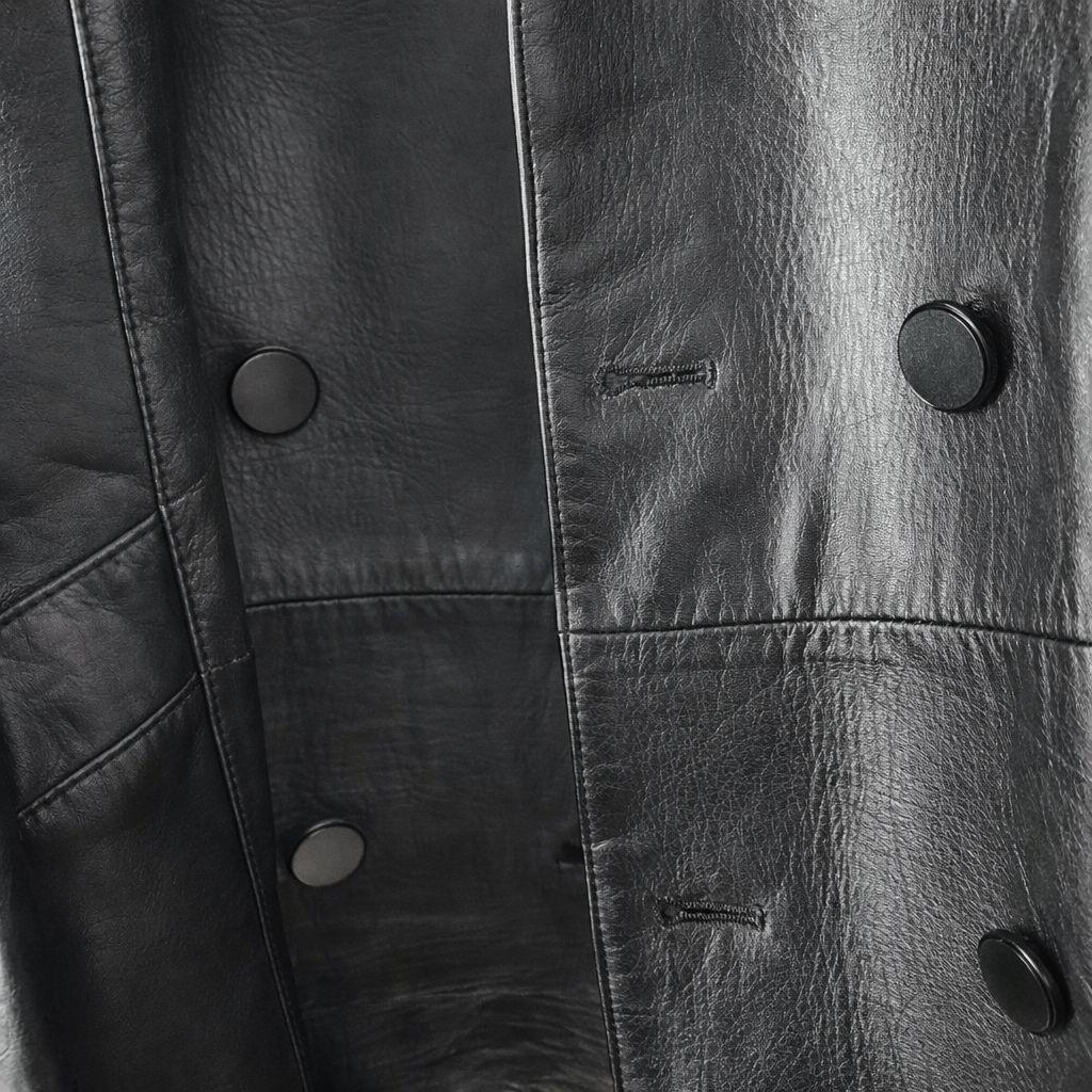 本革 牛革 キュプラ裏地 ノーカラー ロング丈 レザージャケット 黒