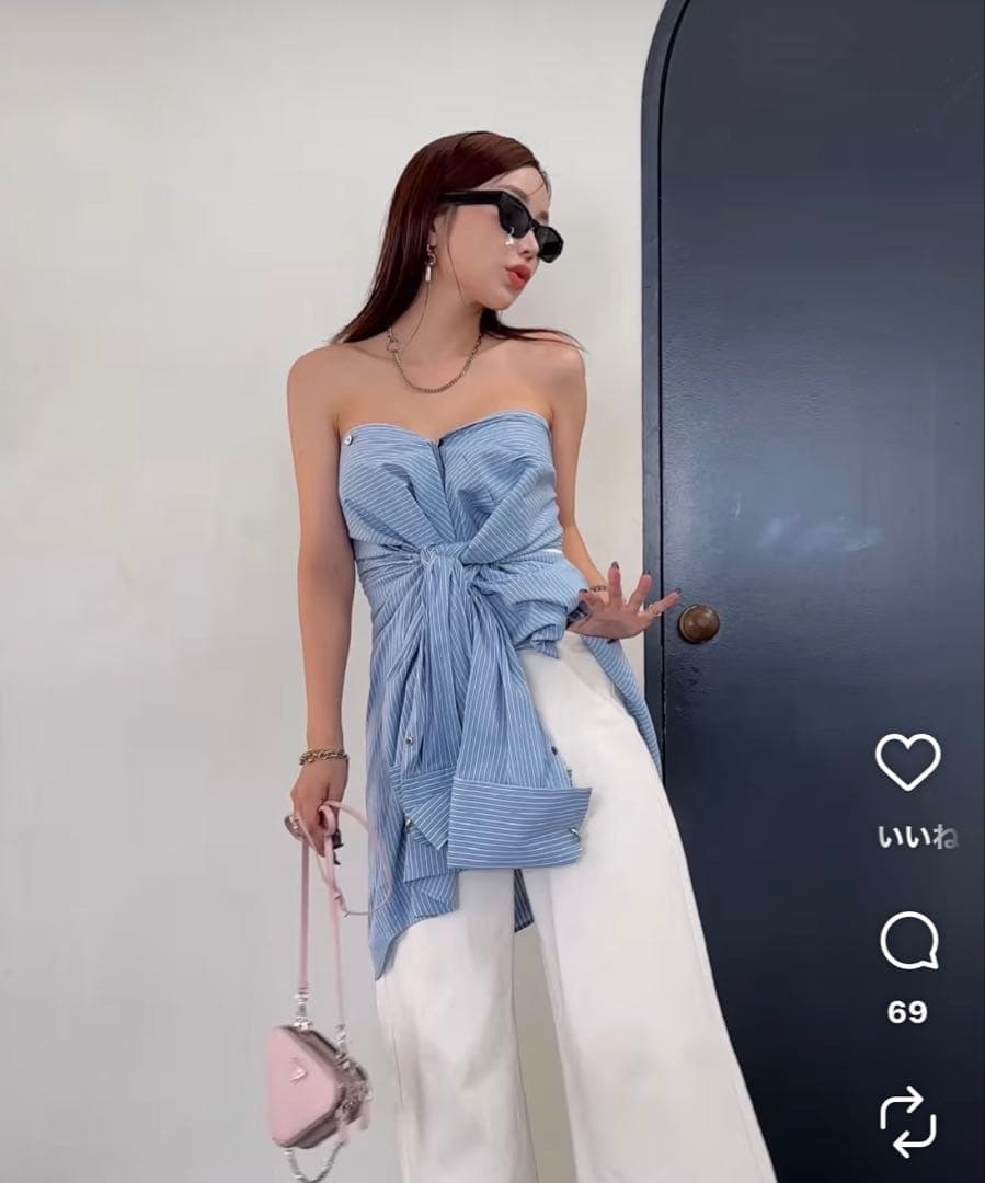 JOSE MOON 青白ストライプ 長袖シャツ