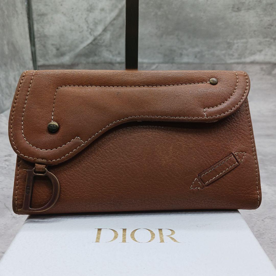 ✨美品✨ ディオール レザー サドル トロッター 三つ折り 長財布 ブラウン