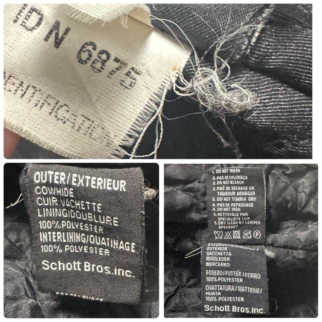 Schott シングルライダース 本革 刺繍ロゴ レザージャケット　XL相当