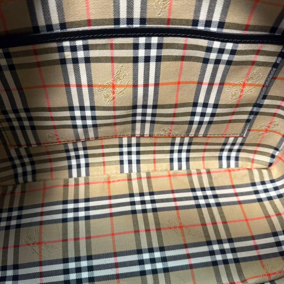 美品　バーバリー ミニボストンバッグ ノバチェック ホースロゴ レザー ブラック