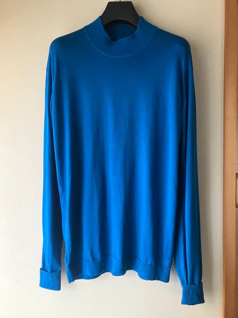 JOHN SMEDLEY ウール 30G モックネックニット ロイヤルブルー L