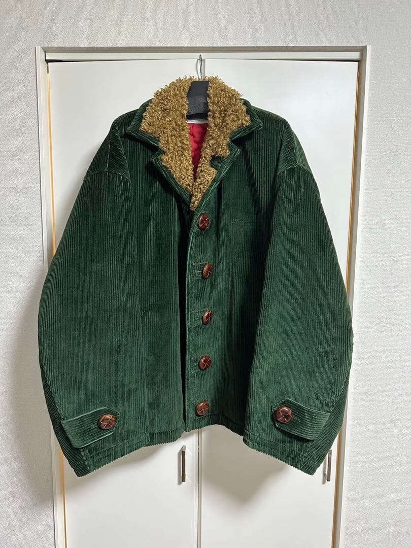 kolor23awコーデュロイ ボア襟ジャケット グリーンサイズ3
