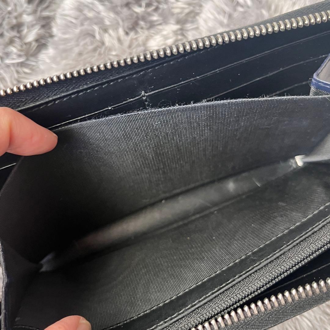 美品✨GUCCI シマ　ブラック　切り替えレザー　メンズ　ラウンドジップ　長財布