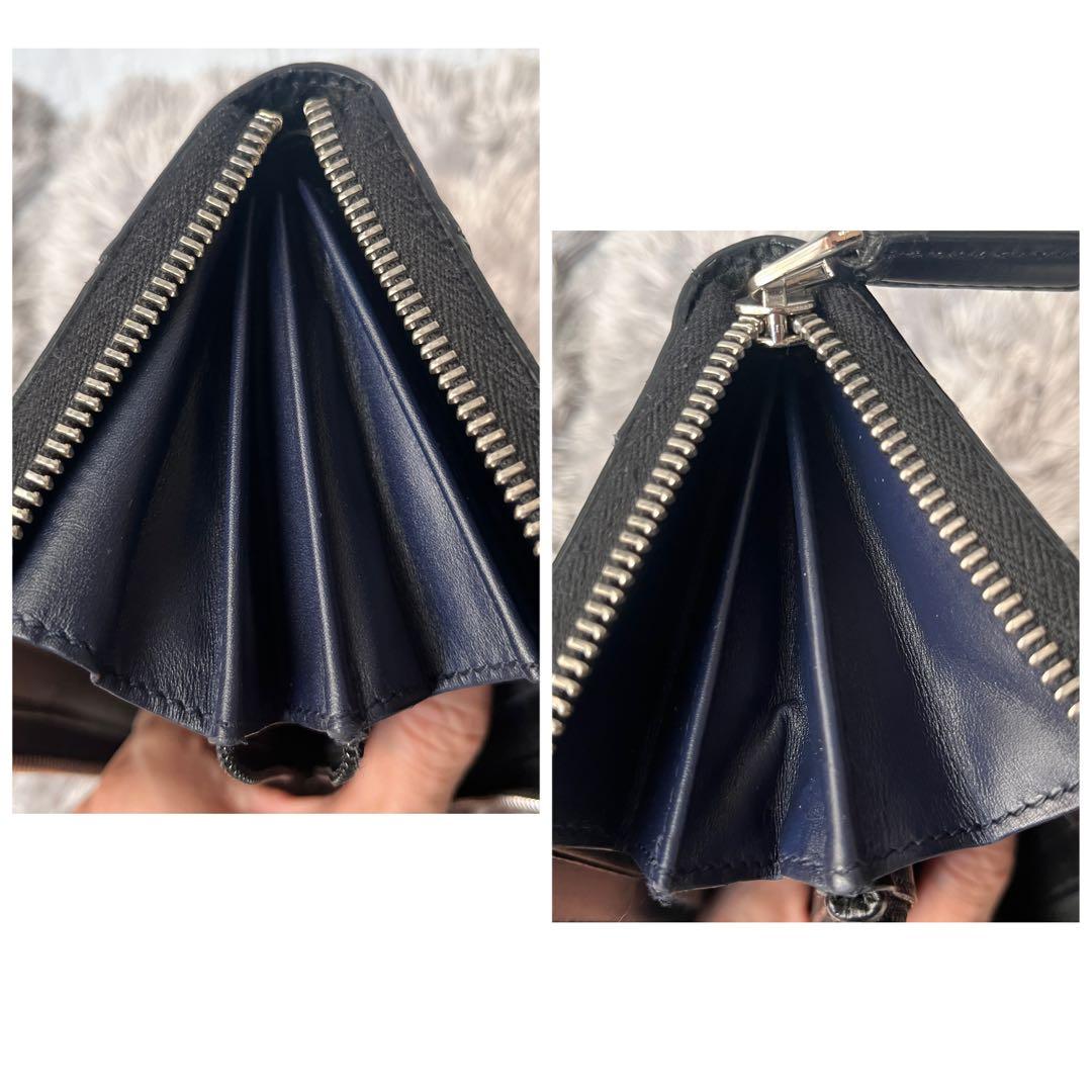 美品✨GUCCI シマ　ブラック　切り替えレザー　メンズ　ラウンドジップ　長財布