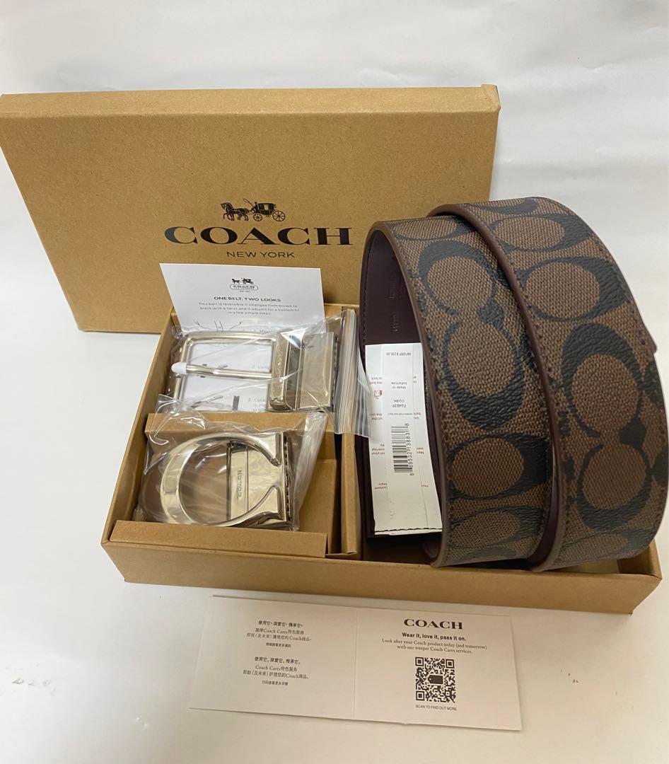 COACH コーチ　メンズベルト回転バックル2個 ギフト箱付き