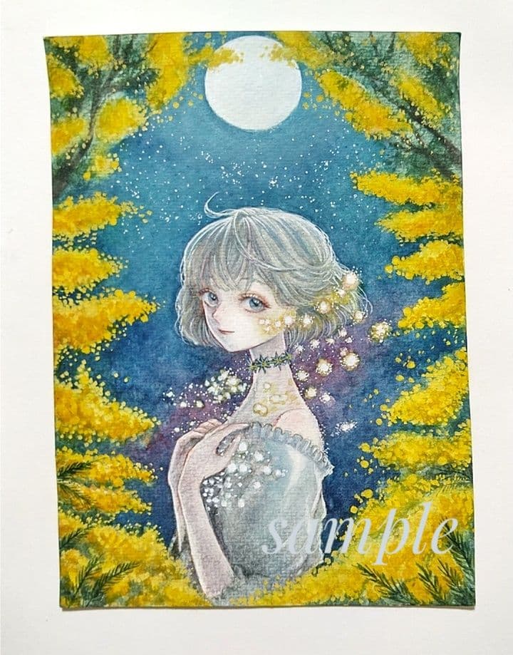 手描きイラスト オリジナル アナログ ミモザ