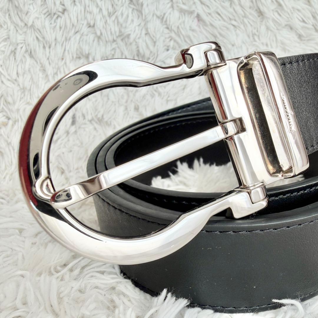 【極美品&レア】フェラガモ デカロゴ ベルト ガンチーニ ビジネス ブラック