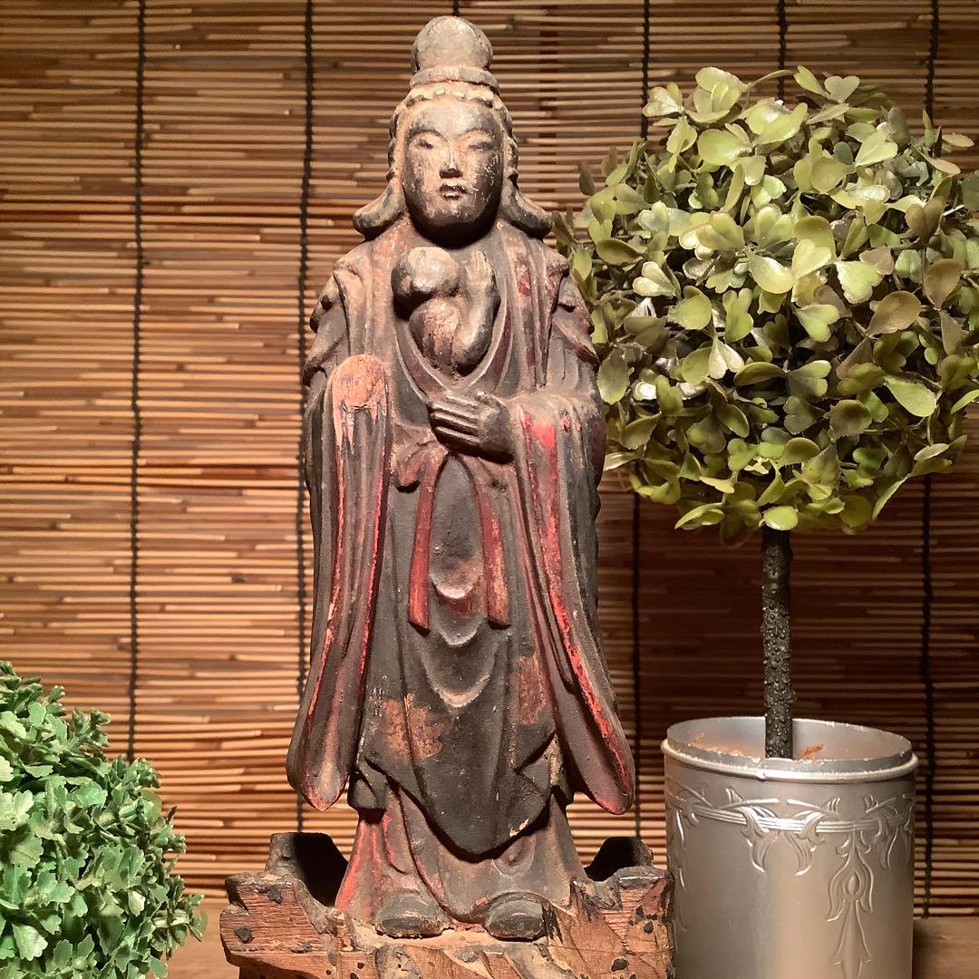 室町期「夜叉・鬼子母神」鬼子母神信仰・訶梨帝母・外護神・木彫彩色