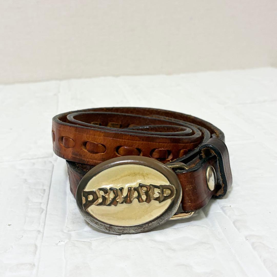 DSQUARED2 ロゴバックル　ブラウンレザーベルト