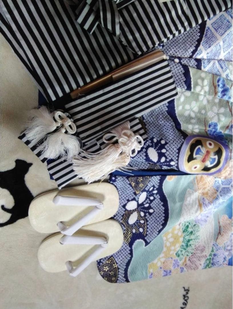 男の子用・3歳向け・化繊・袴とお着物のセット　兜